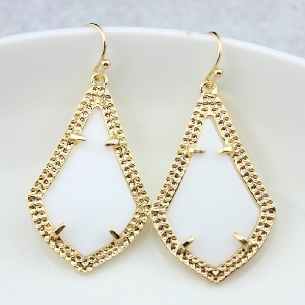 Last2!!! White Teardrop Statement Gold Earrings